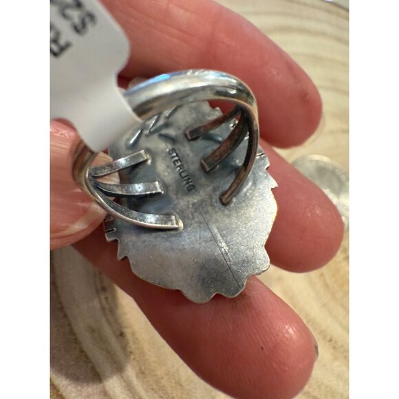 Navajo KL Sterling Silver Kingman Turquoise Cluster Statement Ring 7.5 signed - Picture 16 of 16